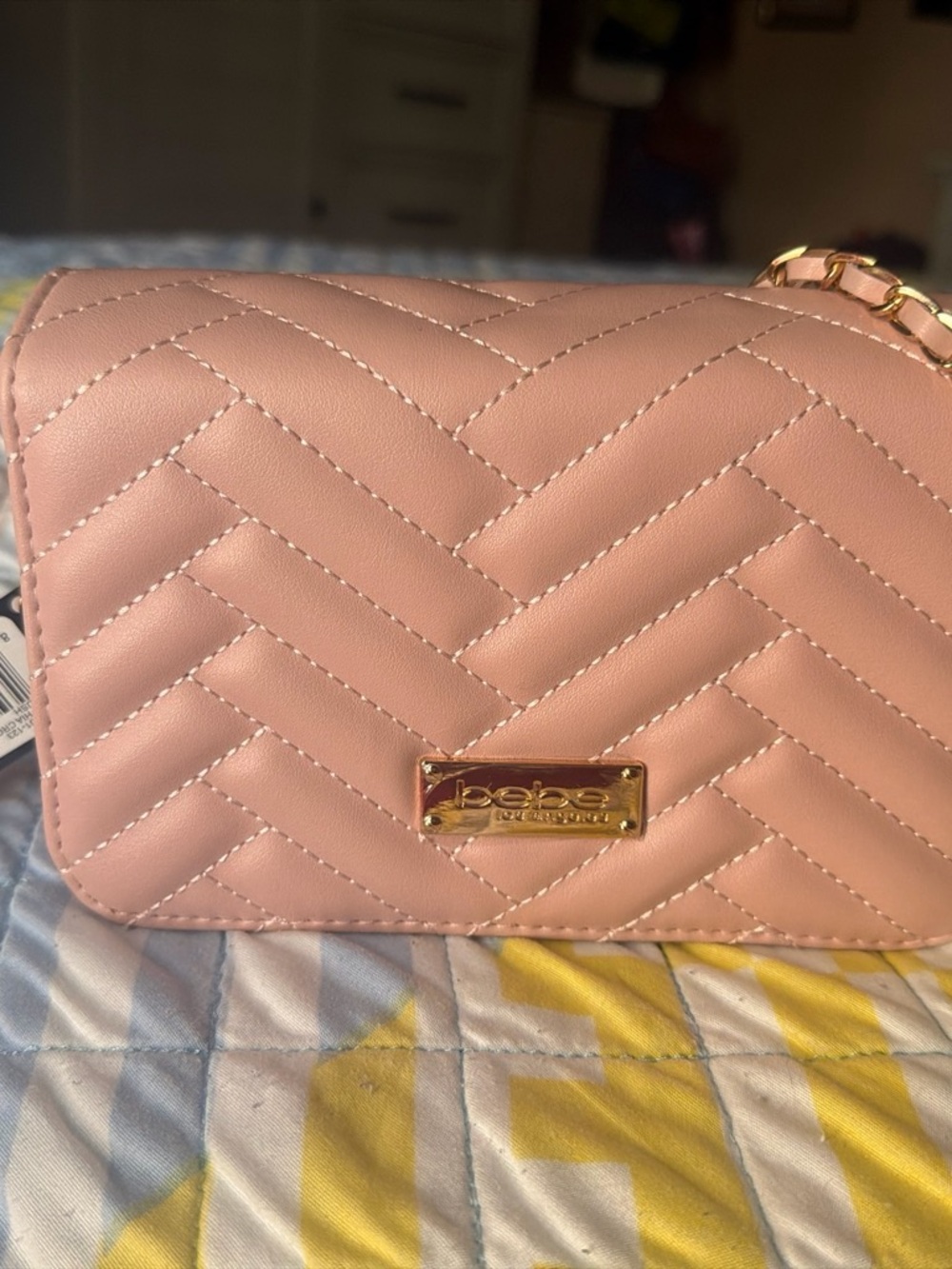 bebe Blush Quilted Crossbody with Gold Accent